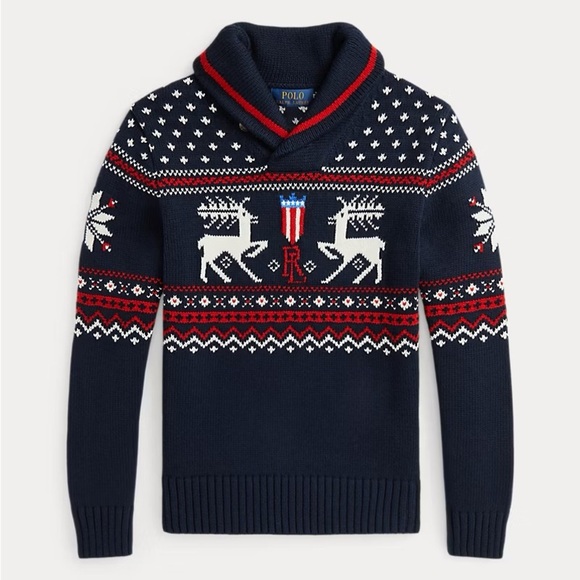 Ralph Lauren Sweaters - NWT Ralph Lauren Reindeer Cotton-Blend Shawl Sweater